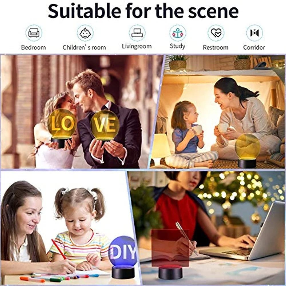 LED Lamp Bases for 3D Led Night Light ABS Acrylic Black 3D LED Lamp Night Light Touch Base with USB Cable and Remote Control