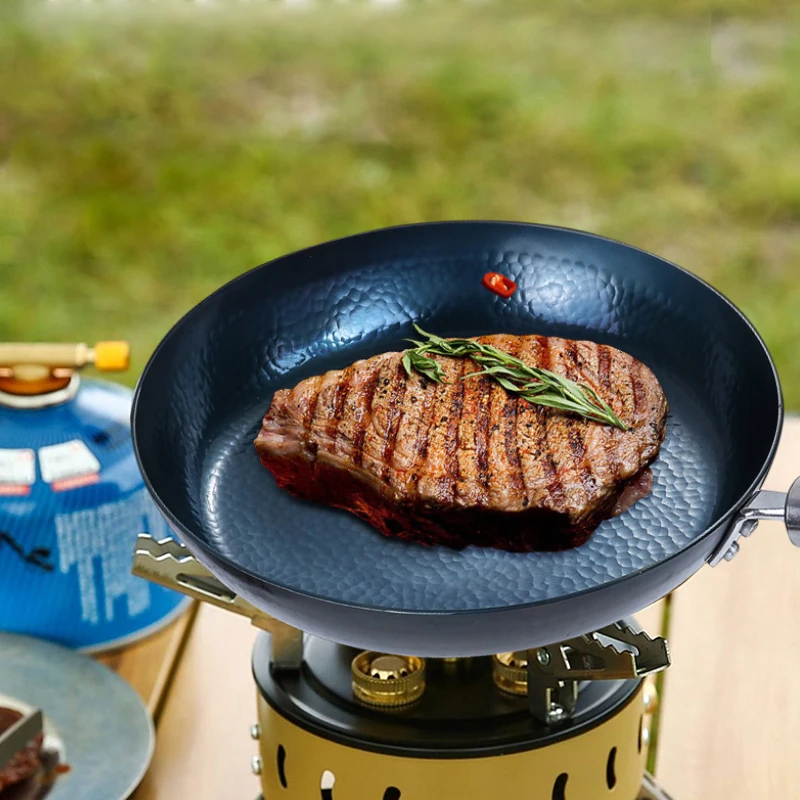 with wooden handle carbon steel pan camping cooking pans square