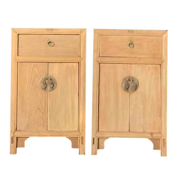 vintage natural color  elm wood solid wood  bed side table  with one drawers two door