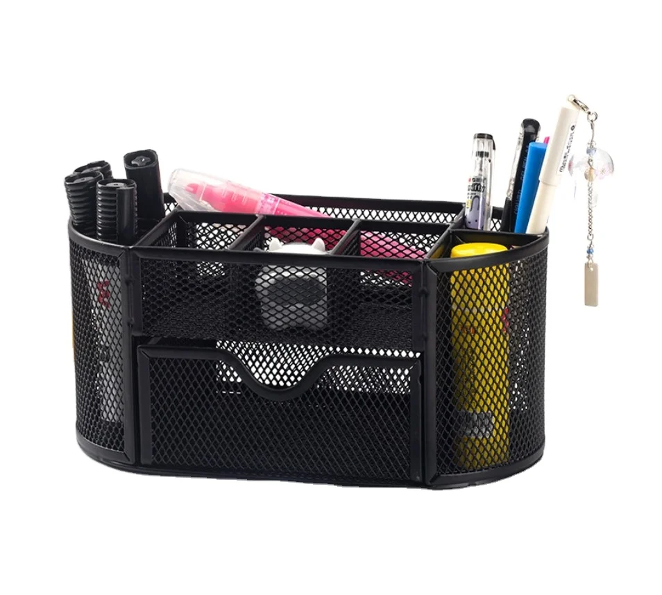 Promotional Portable Iron Metal Mesh Students Desk Organizer With Sliding Drawer