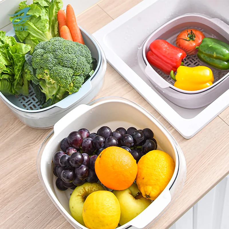 Plastic Rice Basket Multifunctional Fruit Vegetables Colander Washing Baskets Kitchen Tools
