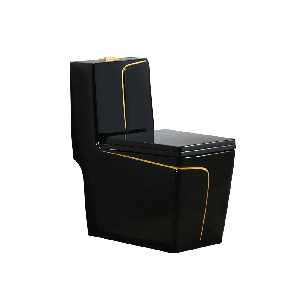 Sanitary Ware Water Closet Bathroom Toilet Factory Price Hot Sale Popular Black Gold Ceramic Luxury One Piece Siphon Toilet