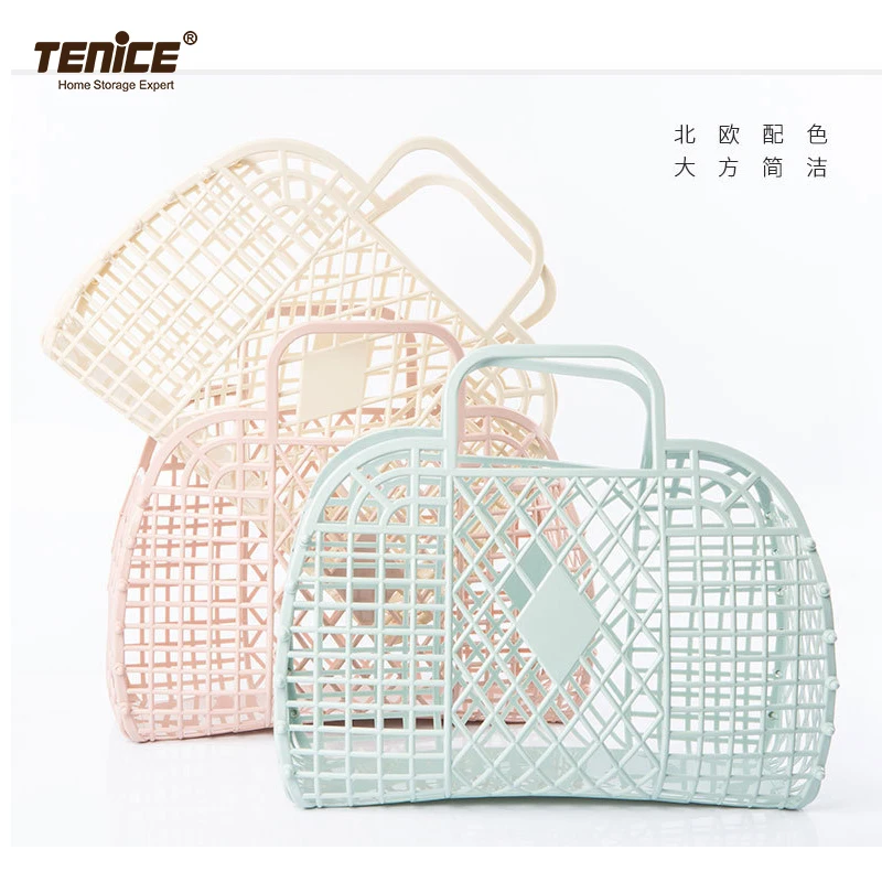 Tenice wholesale cheap small plastic hanging storage basket bag with handles for fruit and vegetable