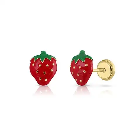 
9K SOLID GOLD Fashion Earrings (Available 10k-14k-18k) Strawberry Women Children Kids Ear Clip Screw Back Made in Spain 