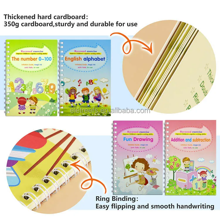 Baby Custom A4 A5 Pre School Russian Bound Work Book Printing Set Of 4 Magic Book For Kids
