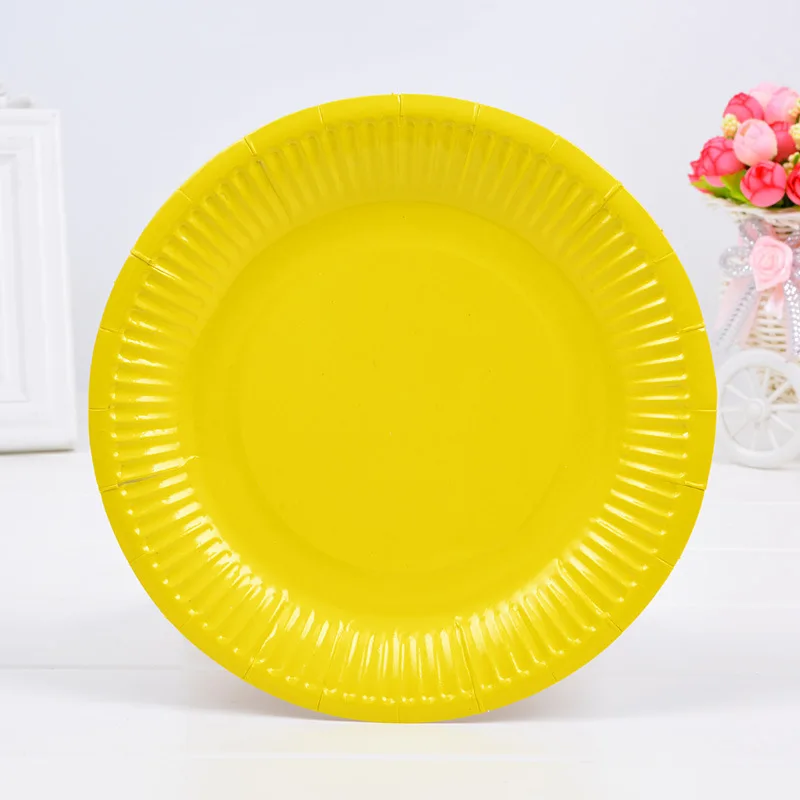 disposable paper Plates  Large Round Paper Dinner tableware solid color Party Tableware Supplies