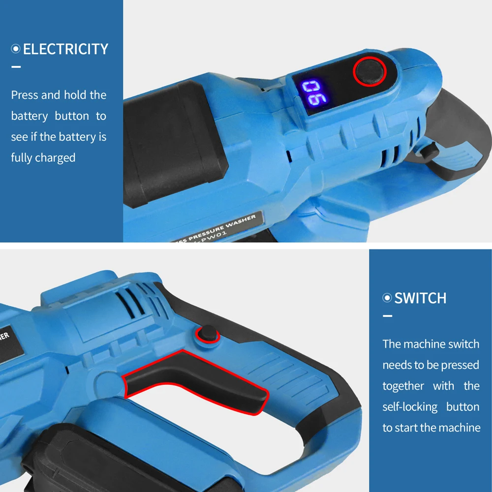 GALAXIA 20V Cordless Car Pressure Washer Outdoor Portable Washer with Pump Suitable for Gardening