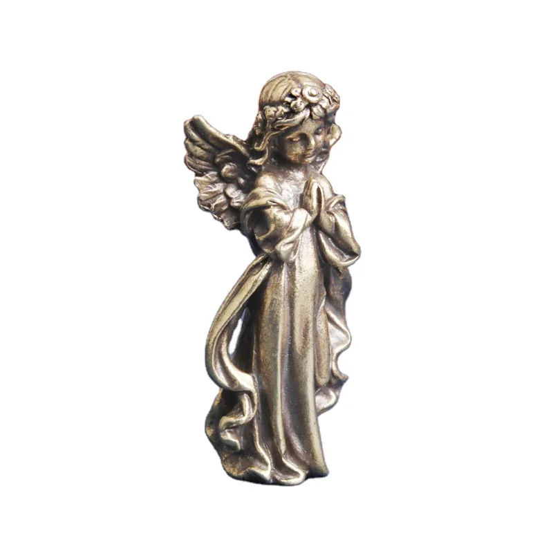 Retro Copper God of Love Cupid Statue Small Ornaments Brass Angel Figurines Desktop Decorations Home Decor Accessories for Room