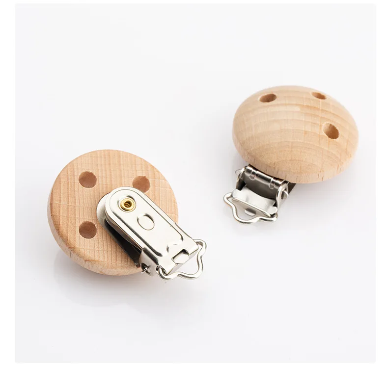 wholesale round custom 30mm wooden baby pacifier clip