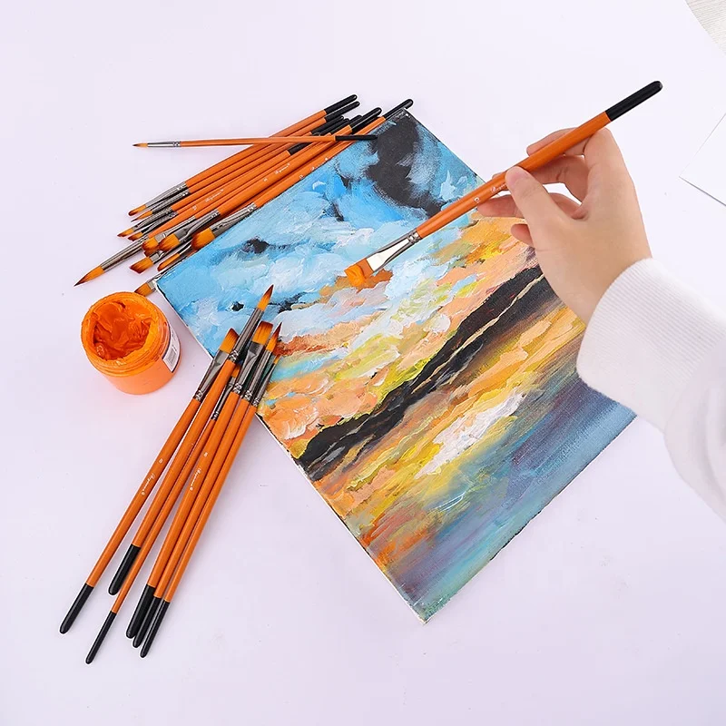 Paul Cezanne Hot Sale Nylon Hair Flat Shape Wooden Artist Oil Painting Brushes Short Handle Artist Brush Set