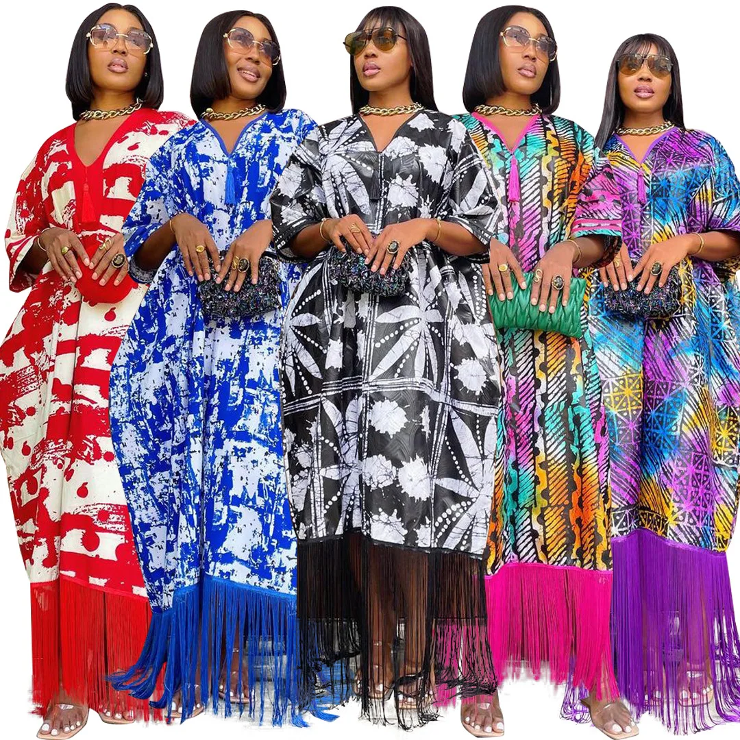 Liu Ming New African Fashion Summer Women Casual Fringe Beach Loose Long Maxi Dresses
