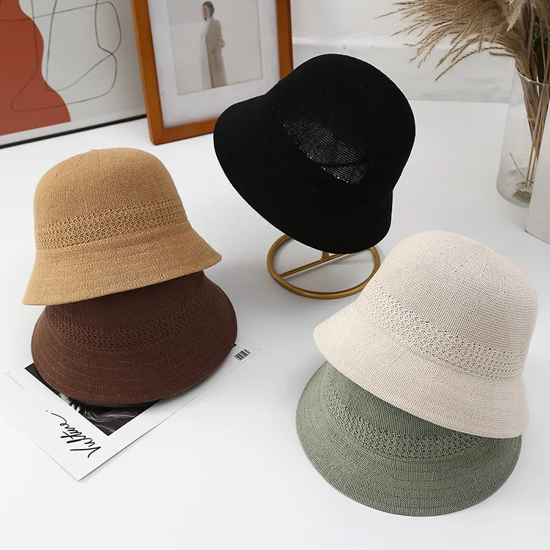 Light Thin Women Mesh Woven Bucket Hat Summer Beach Sun Hat Fashion Foldable Packable Fishing Hat Support Custom
