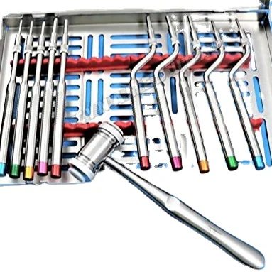 German Grade Sinus Lift Osteotomes Kit Straight Off Set Concave Mead Mallet Cassette Dental-A