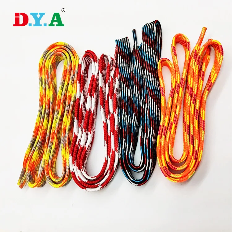 High Quality Custom 100% Polyester Braided Flat Shoelace with Transparent Plastic Tips