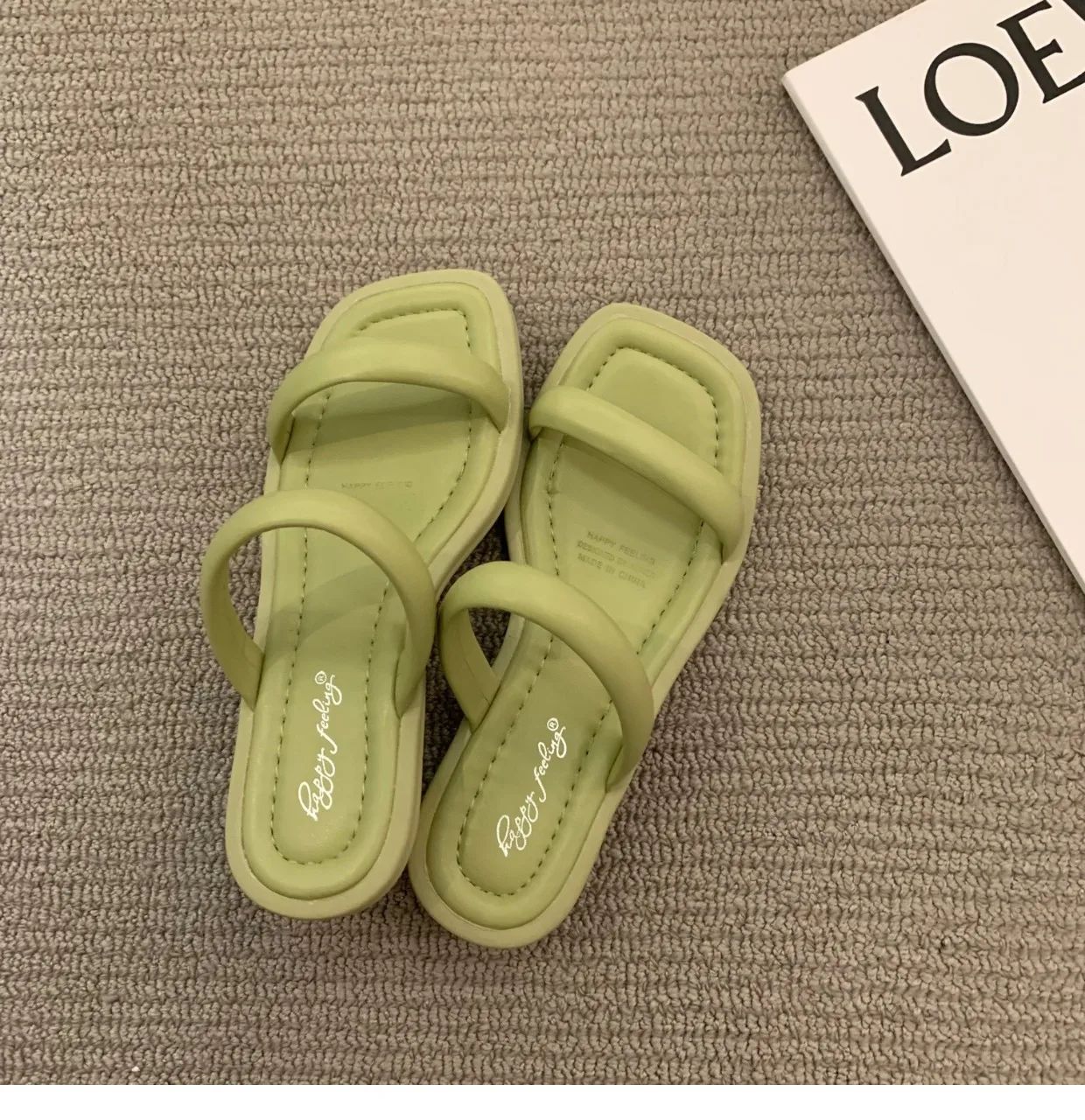 Barchon New Simple Flat Sandals Women Comfortable Square Toe Ladies Slide Flat Sandals