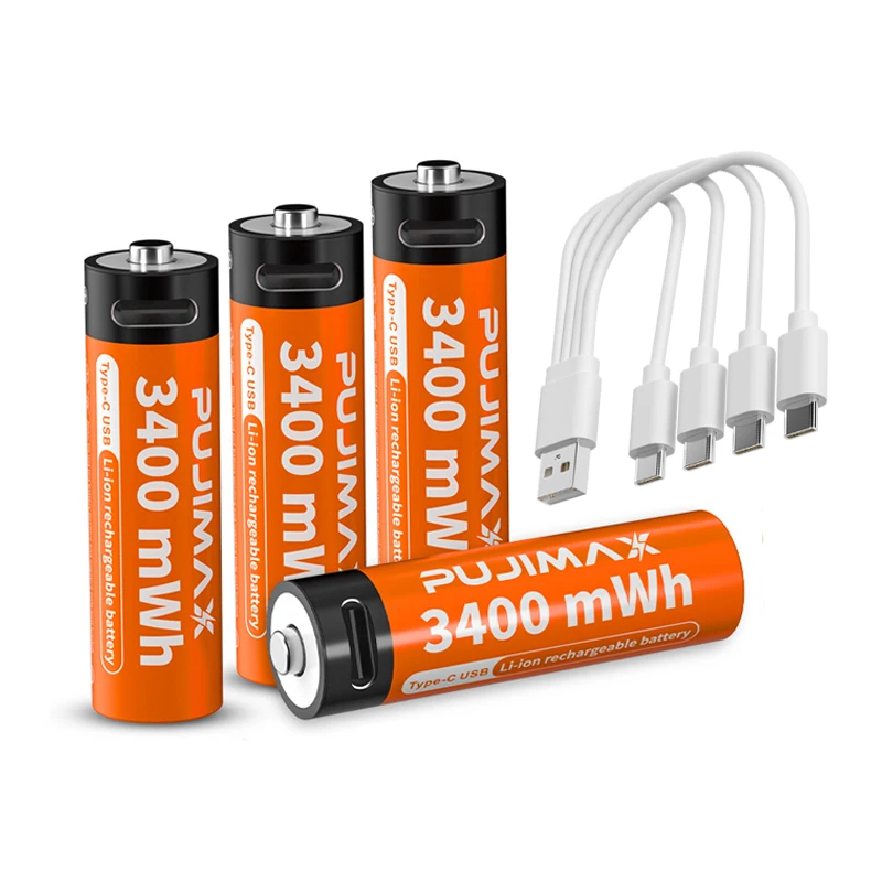 Аккумуляторные батареи PUJIMAX 1 5 v type c шт. литиевая батарея aa 3400mwh usb литий-ионный аккумулятор зарядное устройство с кабелем