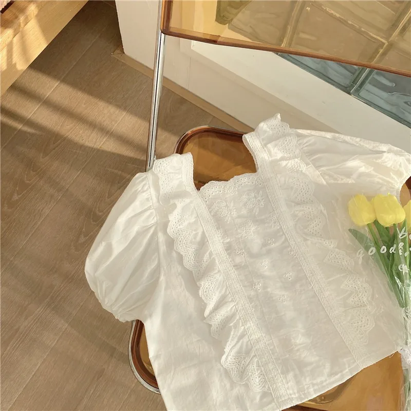 Summer new lace top denim skirt korean style fashion two piece set 1 year old girl toddler boutique clothes