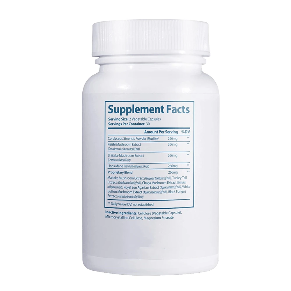 Support OEM Service Natural Mushroom Complex Capsules for Nootropic Supplement and Immune System