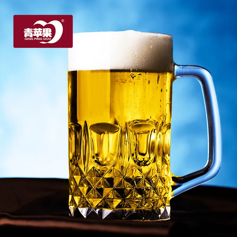 High quality personalized lead free clear glass beer mug drinking glasses  520ml human skeleton Mug with handle for freezer