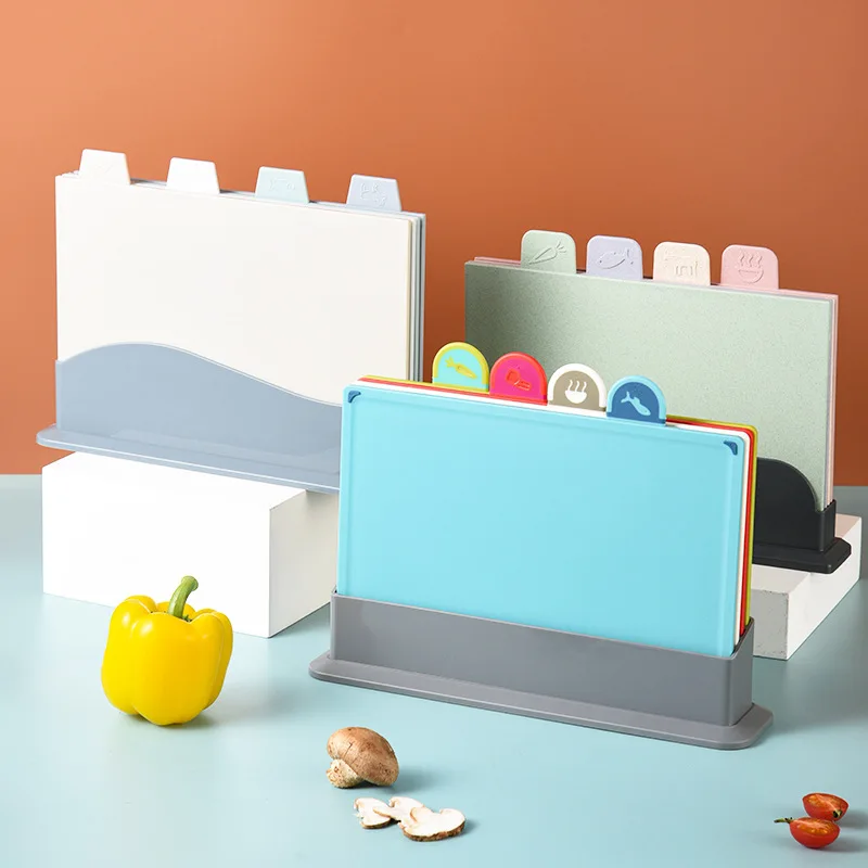 Non slip four piece plastic classification vegetable board plastic cutting board