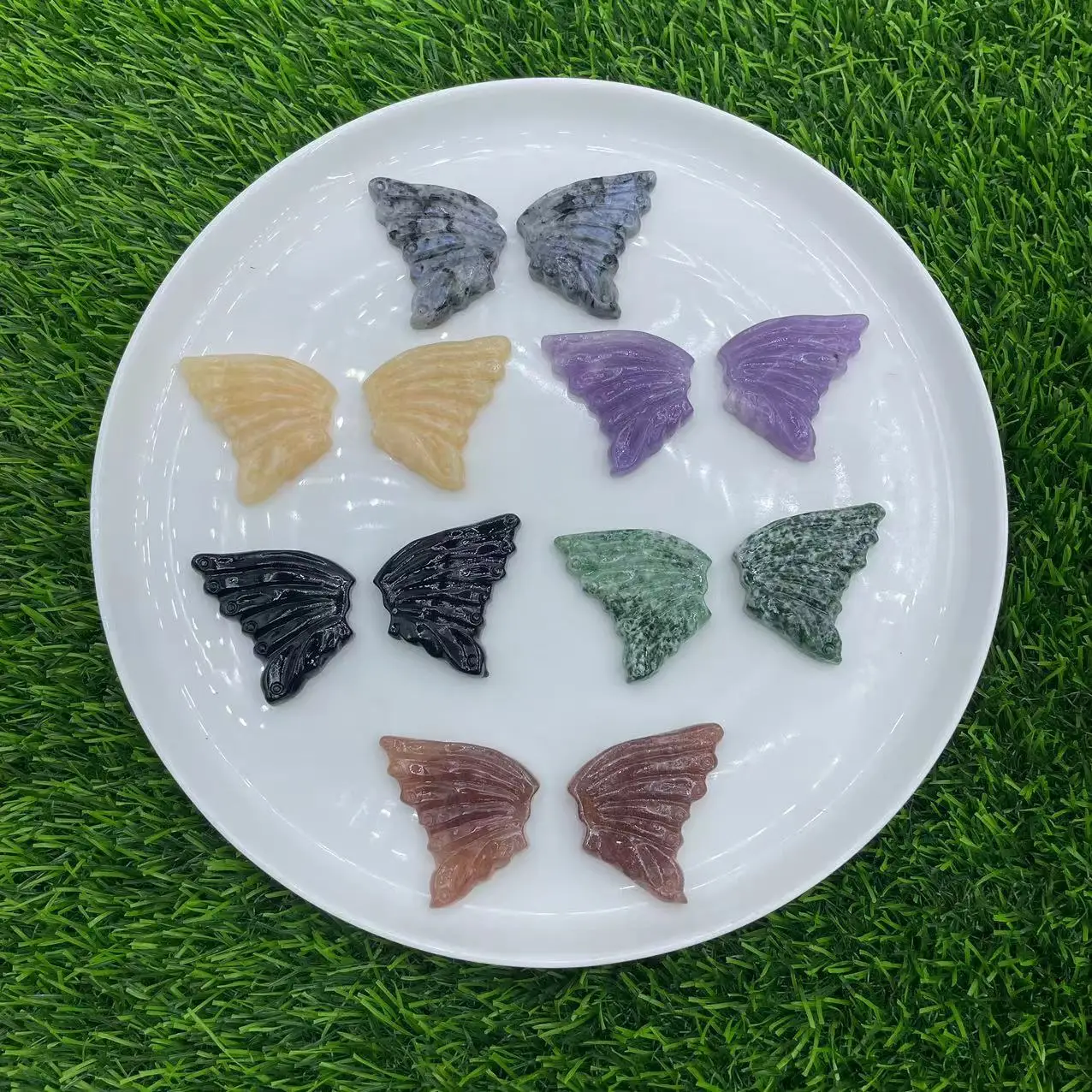 10cm natural stones healing gemstone mini size  Carving Crafts Crystal butterfly wings sets