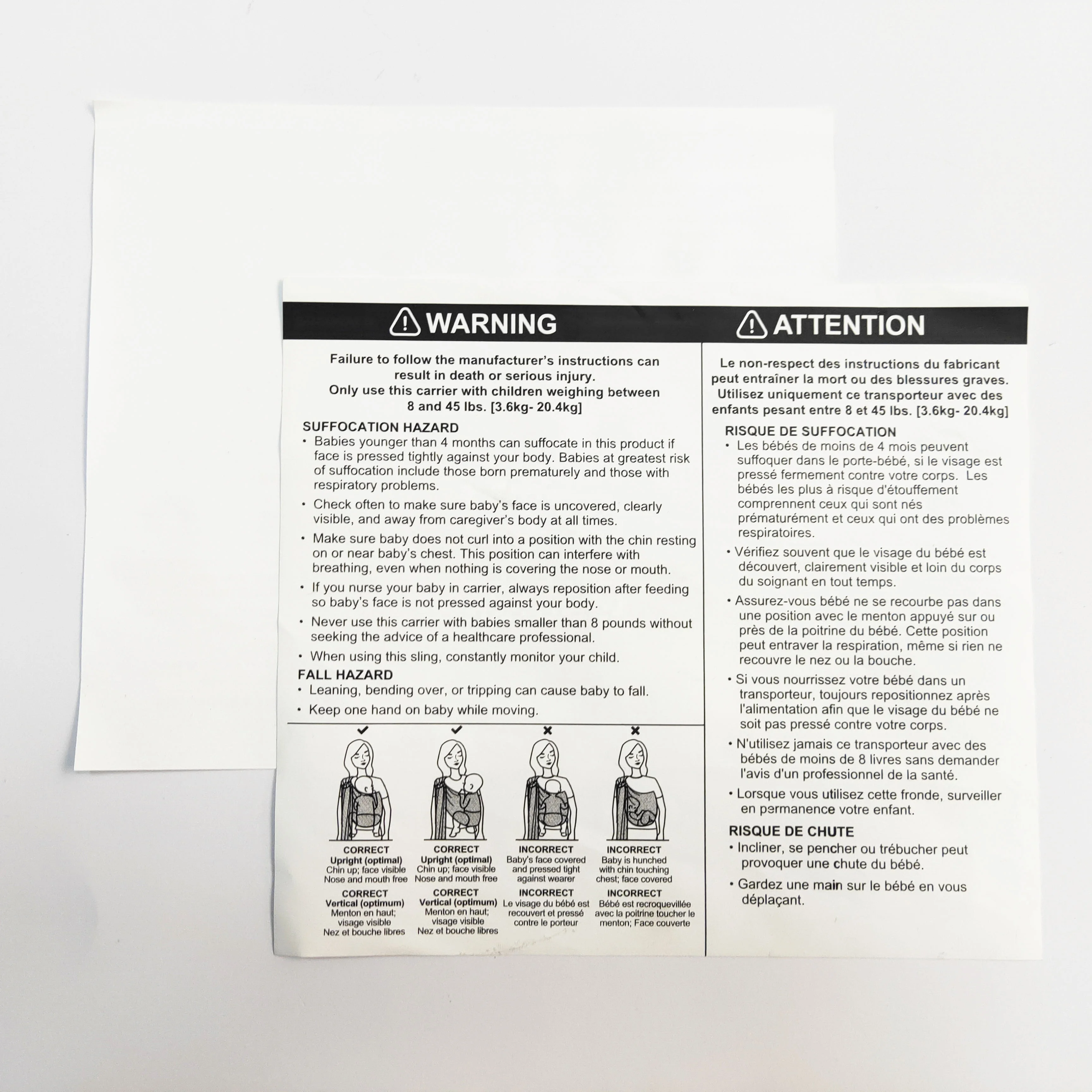 Baby carrier label, women carrier label, carrier warning label