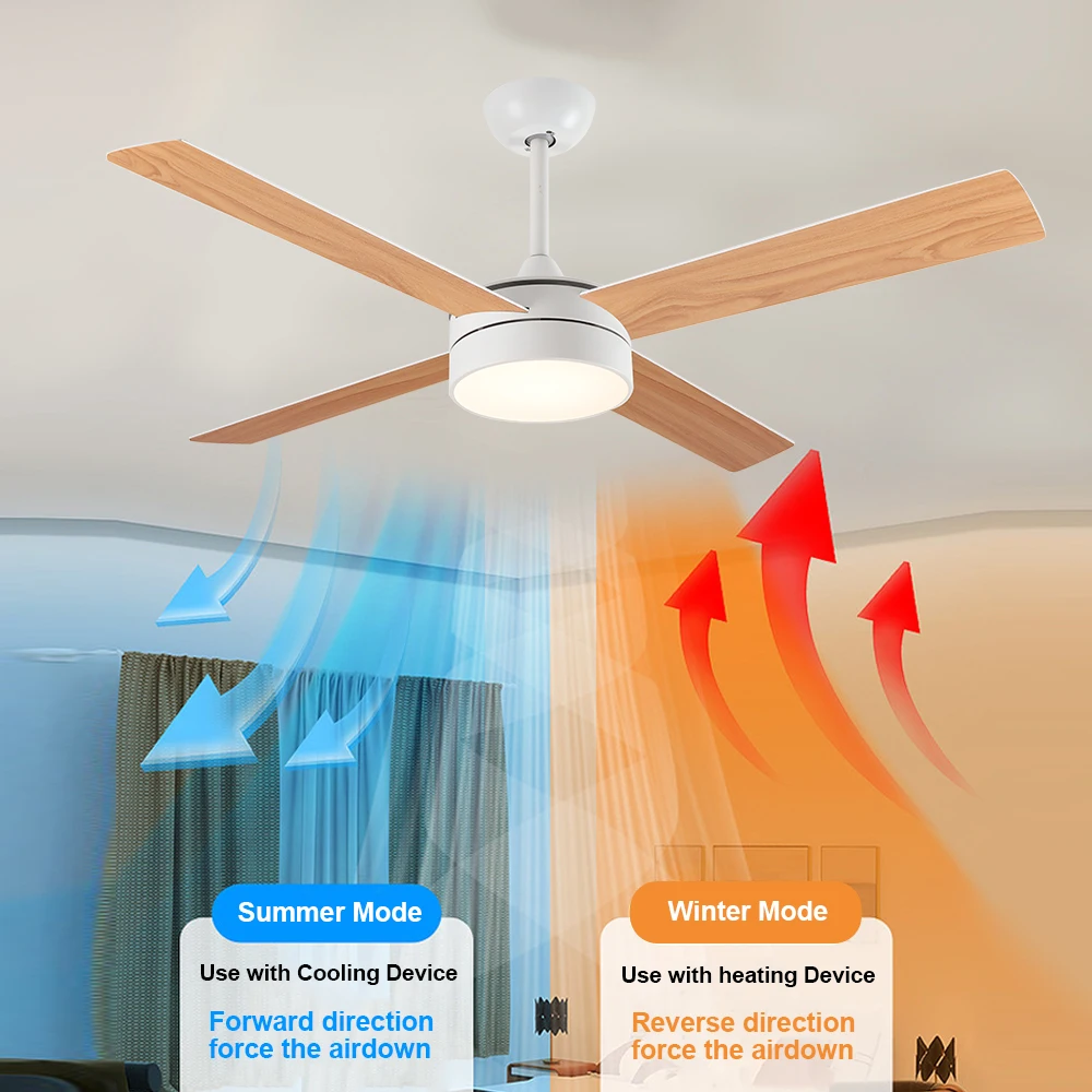 Simple Design Customized Fan Lamp 52 Inch 4 MDF Blade Reversible Motor Led Ceiling Fans