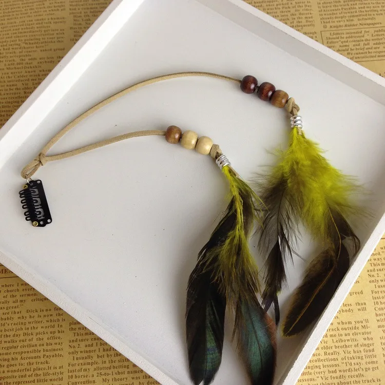 Bohemian Feather Headband Scrunchies Tribal Hair Bands Women Girl Hippie Weaving Hair Accessories Hair Clip