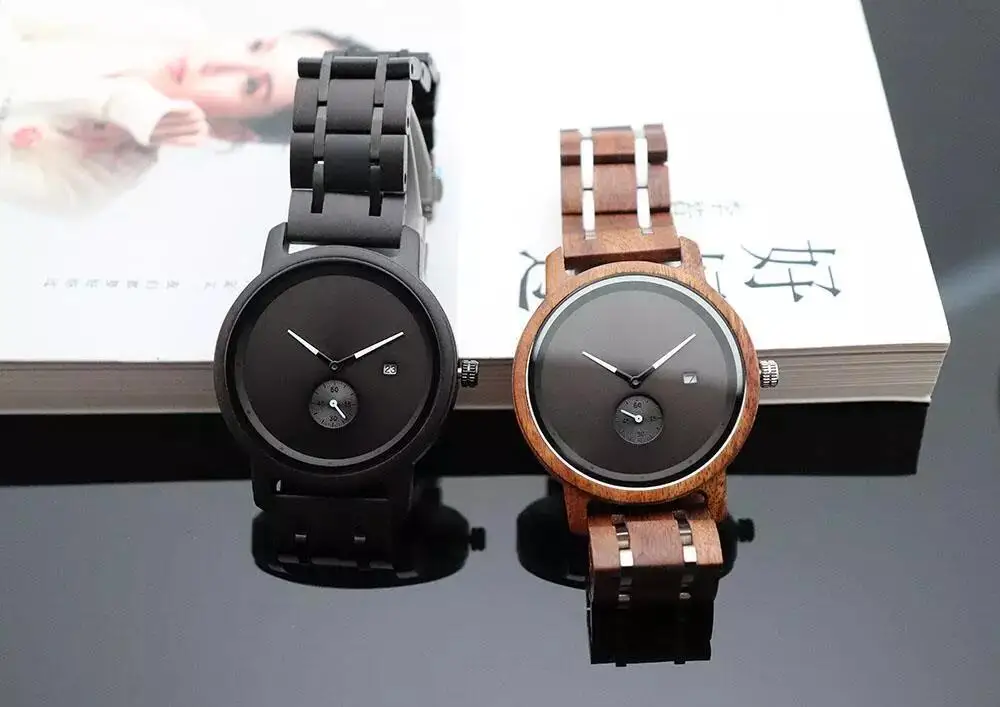 Luxury Branded Wood & Stainless Steel Watches Quartz Watch from China Factory