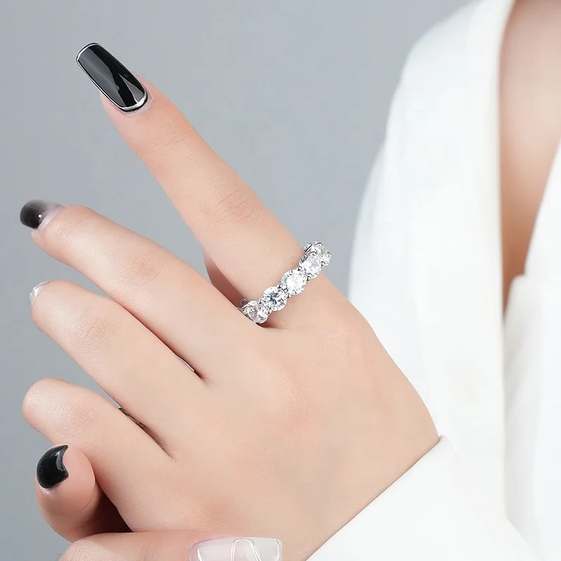 925 Sterling Silver Pretty Luxury Full Diamond High Quality Big Cubic Zircon Eternity Chunky Rings Jewelry