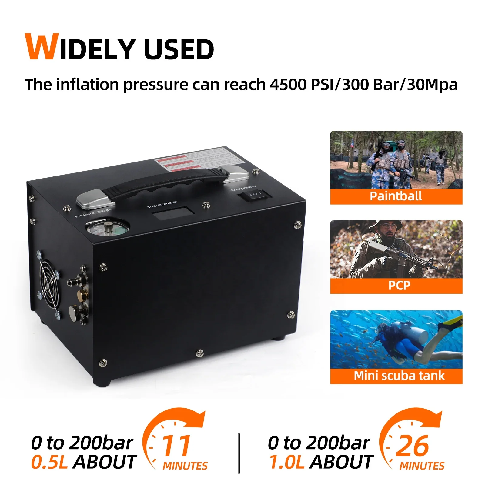 Air Gun and Paintball/Scuba Tank Compressor Pump Auto-shutoff Oil &Water-Free 4500Psi/30Mpa Air Compressor