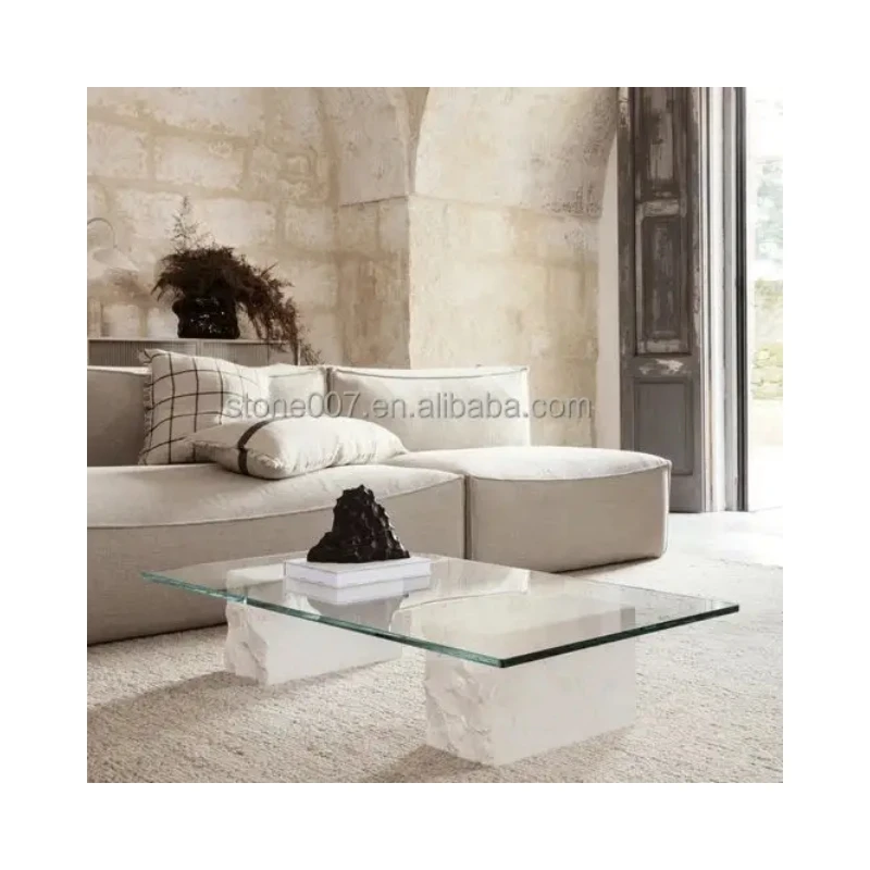 SHIHUI Hot Sale Top Design Living Room Furniture Modern Luxury Marble Coffee Table With Square Glass Top
