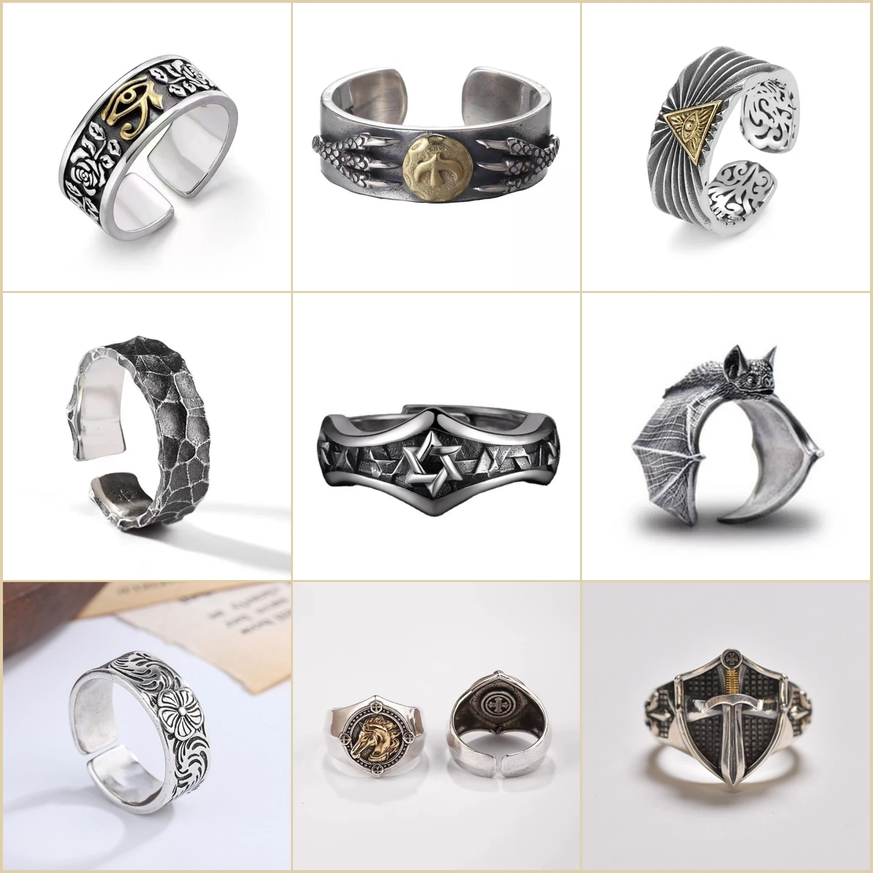 Hip Hop Retro Silver Classic Design Religious Faith Band Ring Adjustable Luxury Vintage Silver Cross Wrap Finger Ring For Man