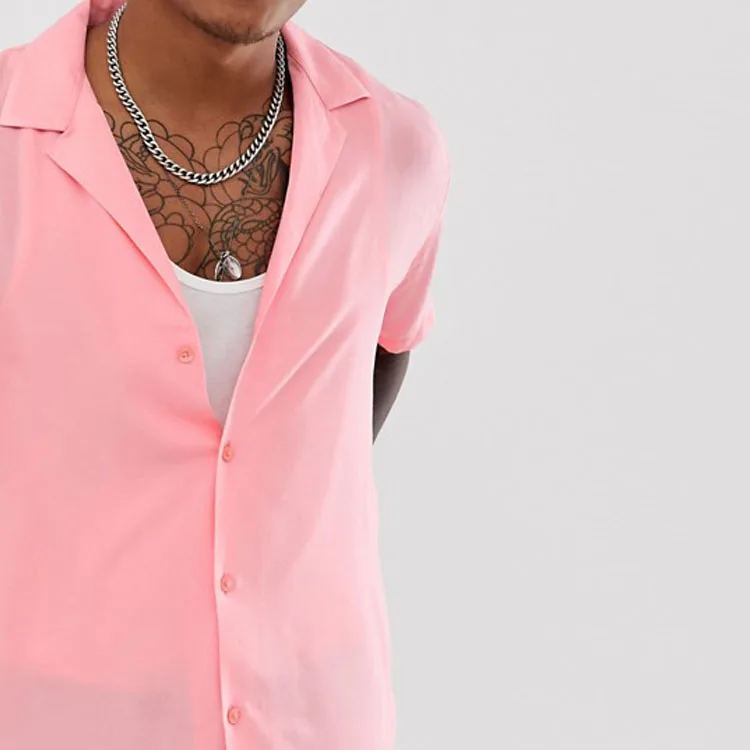 Hawaii high quality custom mens short sleeve button up curved hem shirts