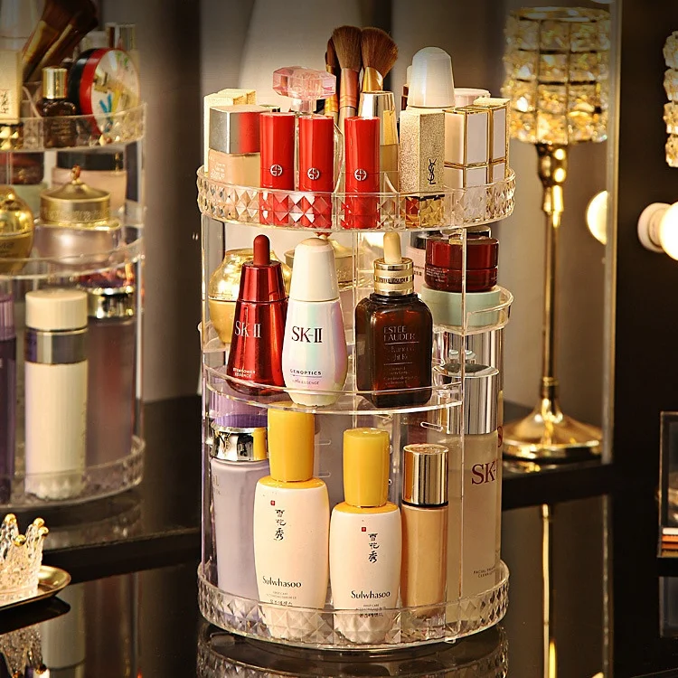 Diamond Design 360  Rotatable Transparent Adjustable Multifunctional Large Capacity Cosmetic Acrylic Storage Box
