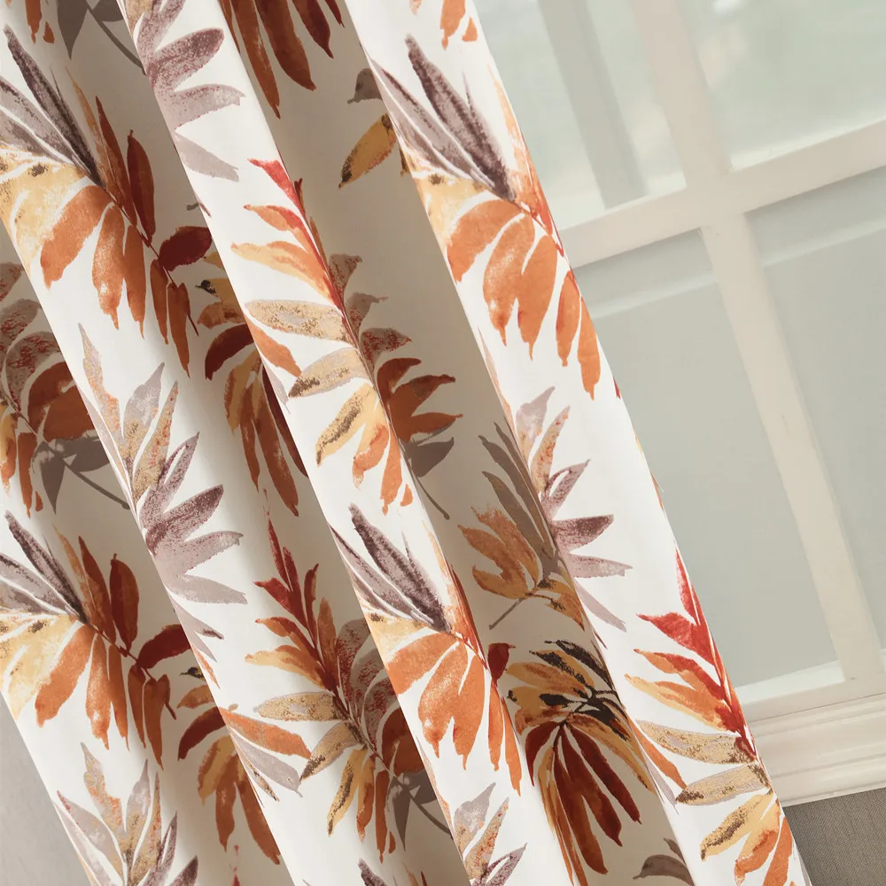 Printed blackout grommet curtain hot orange botanic tropical bahamas leaf ready made room-darkening curtains for living room