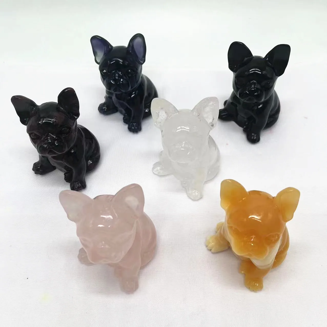 Wholesale Bulk 10 Cm Crystal Carving French Bulldog Hand Carved Healing Crystal Animal Carvings