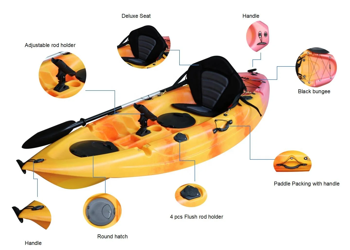 New designed small cheap fishing kayak with 4 fishing rod holders leisure kayak