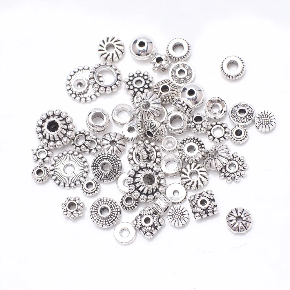 Wholesale Tibetan Silver Color Metal Flower Loose Spacer Beads for Jewelry Making DIY Crafts Findings