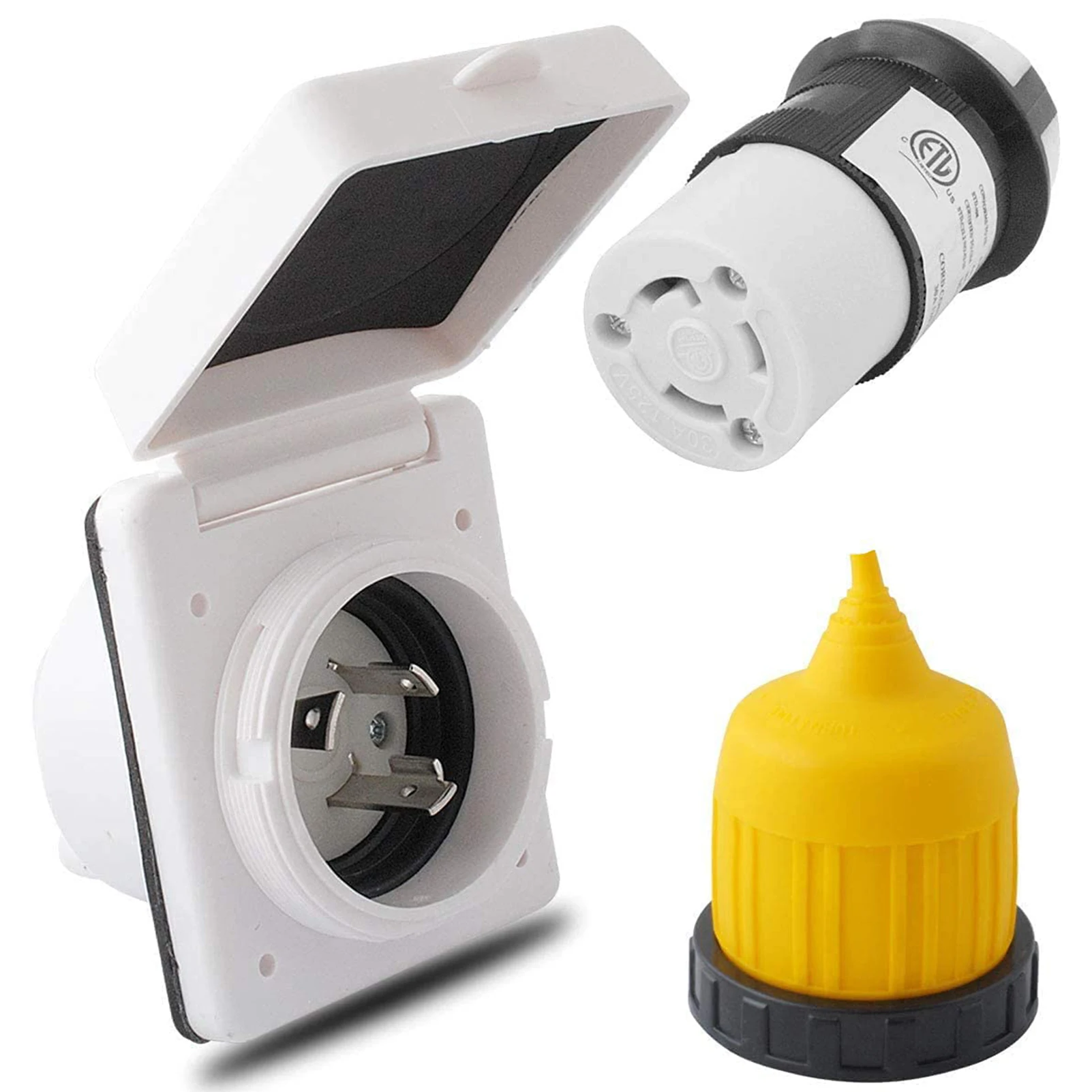 V Power Inlet Kit Cord End Connector Twist Lock US Plug with Waterproof Cover For Trailer Boat Caravan Camper Truck