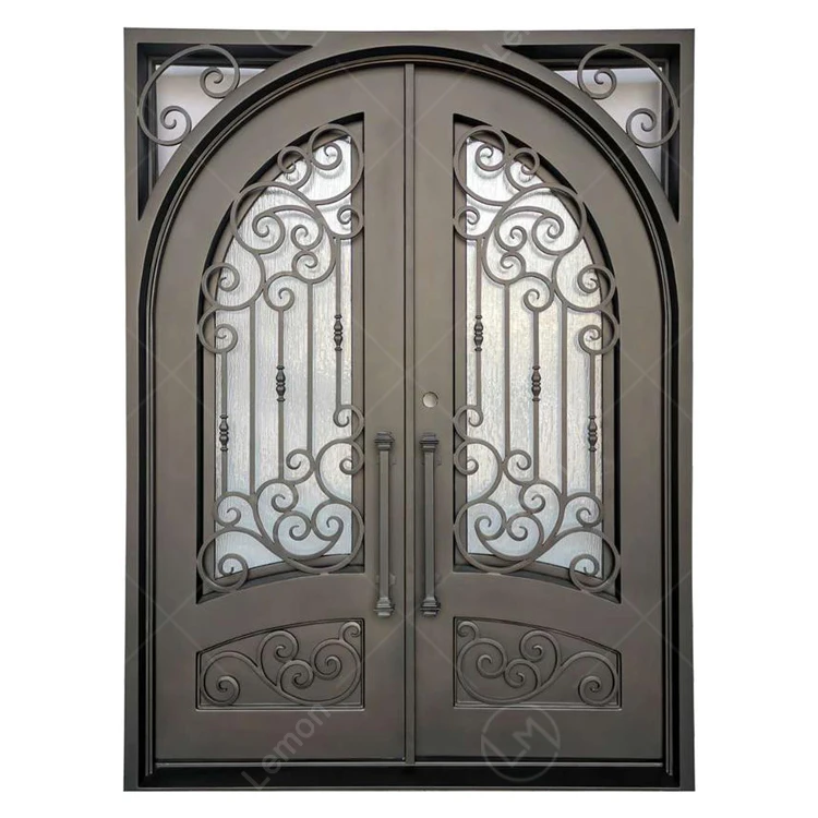 Hot Sell Modern Interior Main Door Iron Front Design External Security Wrought Iron Front Entry Arched Doors For House