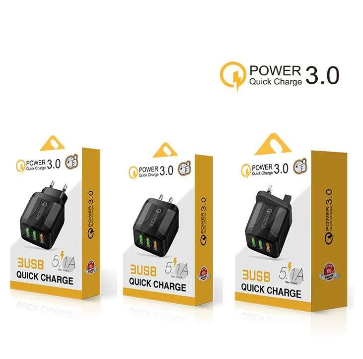 For US / UK / EU 3usb wall charger multi interface power adapter 5v2.4a travel charging head for phone 12 charger