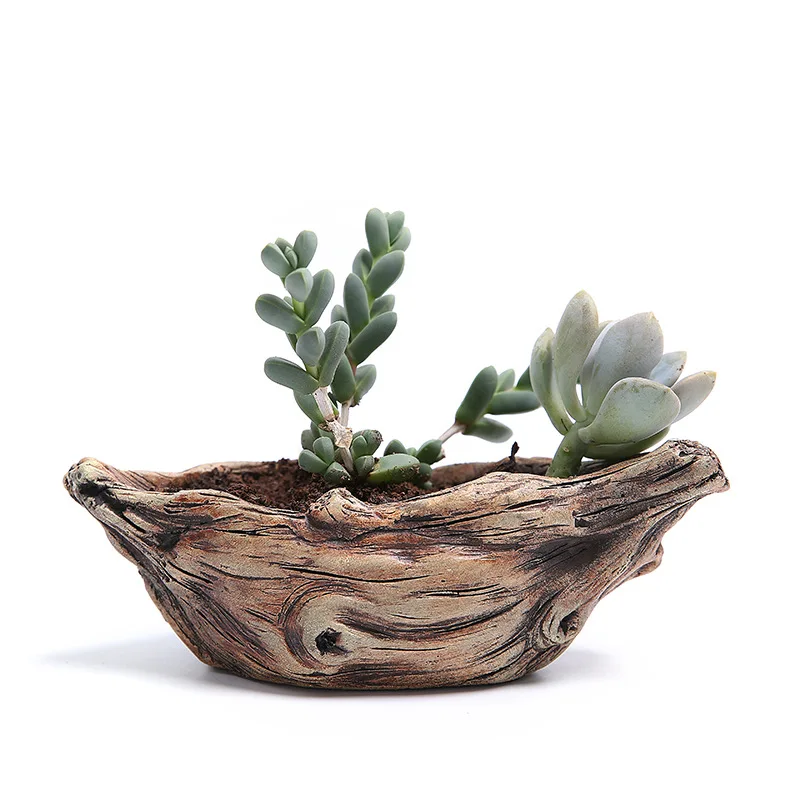 Creative Cement Tree Root Carving Mini Pastoral Flowerpot Succulents Basin Reusable  Flower Planter Stump Flower Pot