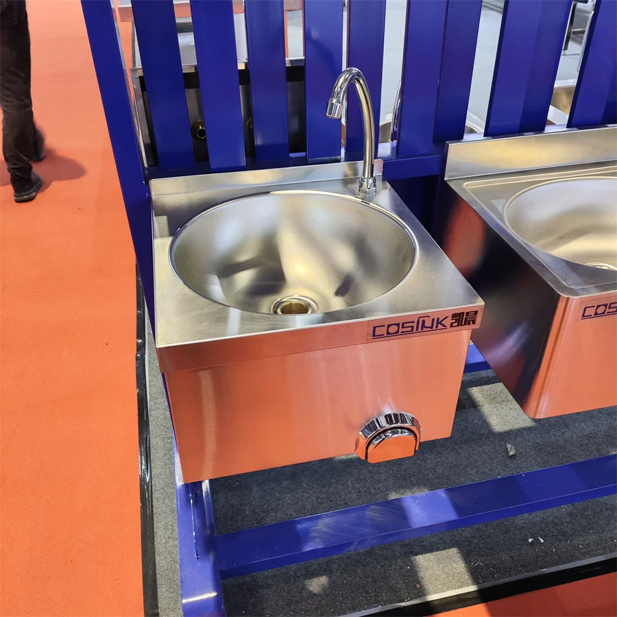 Hospital use knee Operated Hand Wash Sink stainless steel hand wash basin small portable sink with high backsplash
