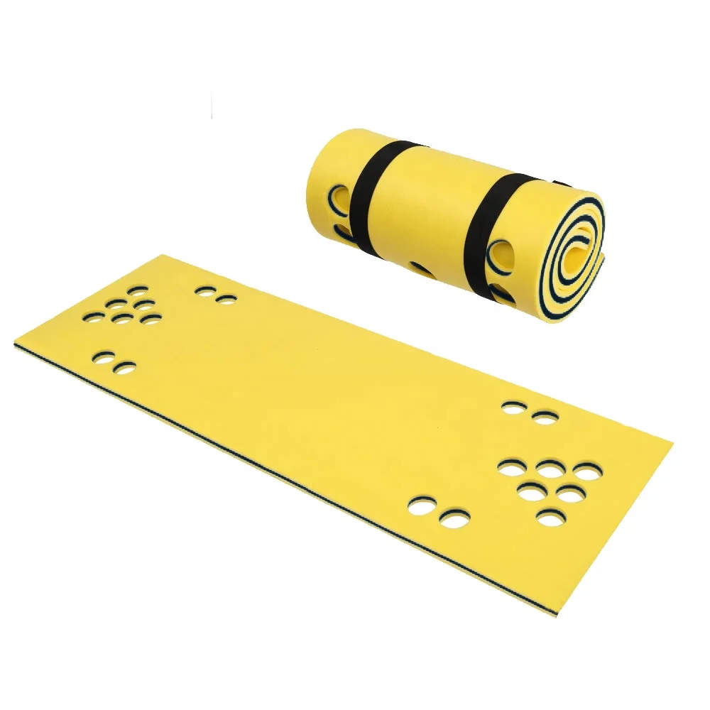 
OEM 3 Layer Colorful Tear Resistant XPE Foam Water Floating Mat with Cup Holes for Lake Pool Game In Water Play Equipment 