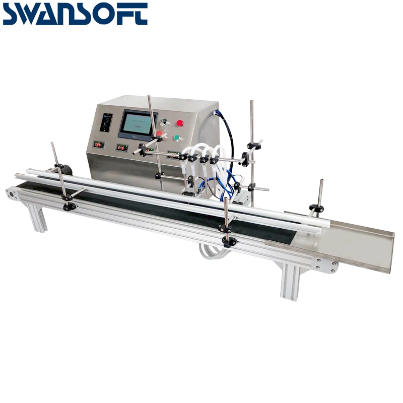 Swansoft Table Top Desktop Automatic Liquid Filling Machine 4 Heads with Conveyor Belt For Perfume Filling Machine Water Filler