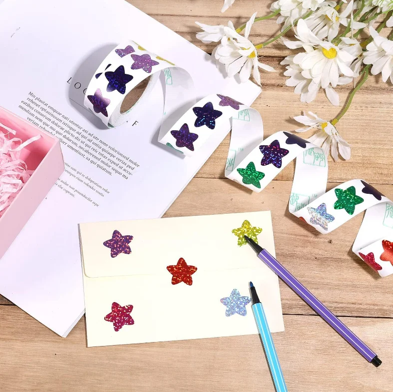 Фольга металлическая звезда наклейки рулон маленькая голографическая Золотая Серебряная