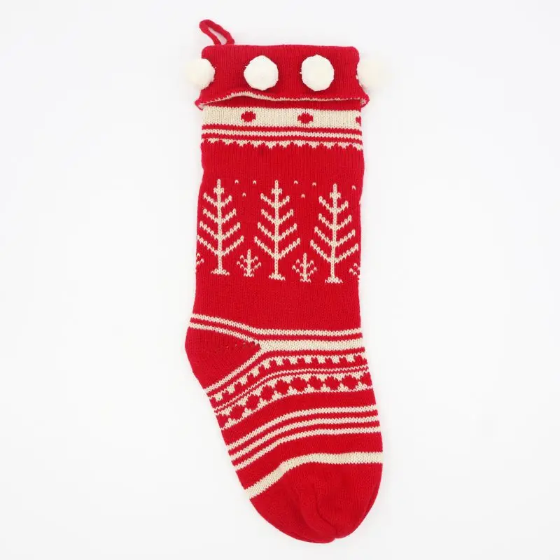 
2022 Christmas 100% acrylic knit socks for gift hanging Ugly Christmas 3/5/7 G jacquard socks with pompoms 