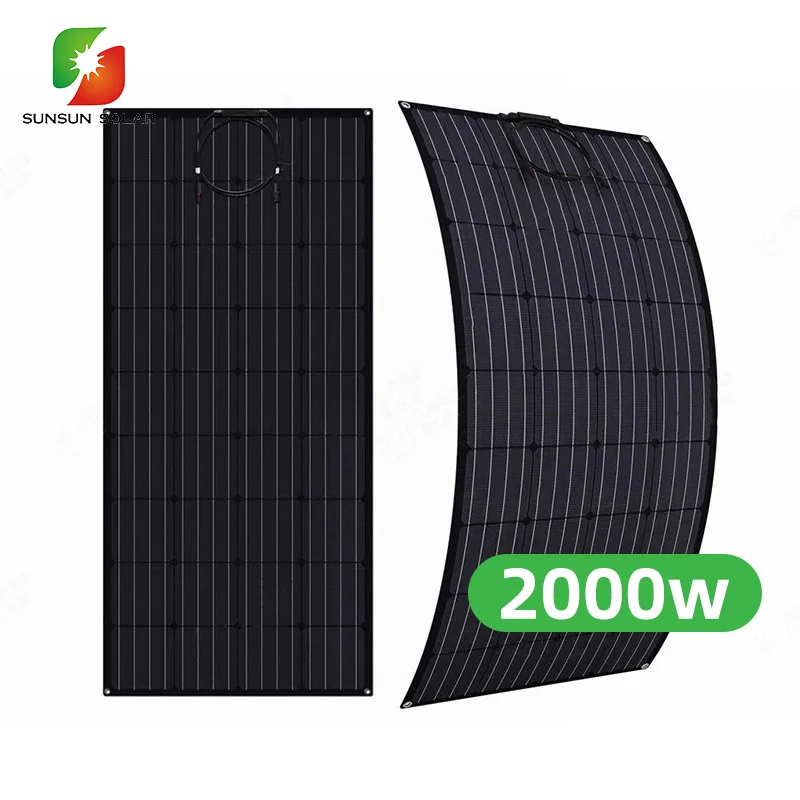 All Black Lightweight 2000W Monocrystalline Silicon Flexible Solar Panels Balcony RV Boat Camping Battery Lightweight Flexible