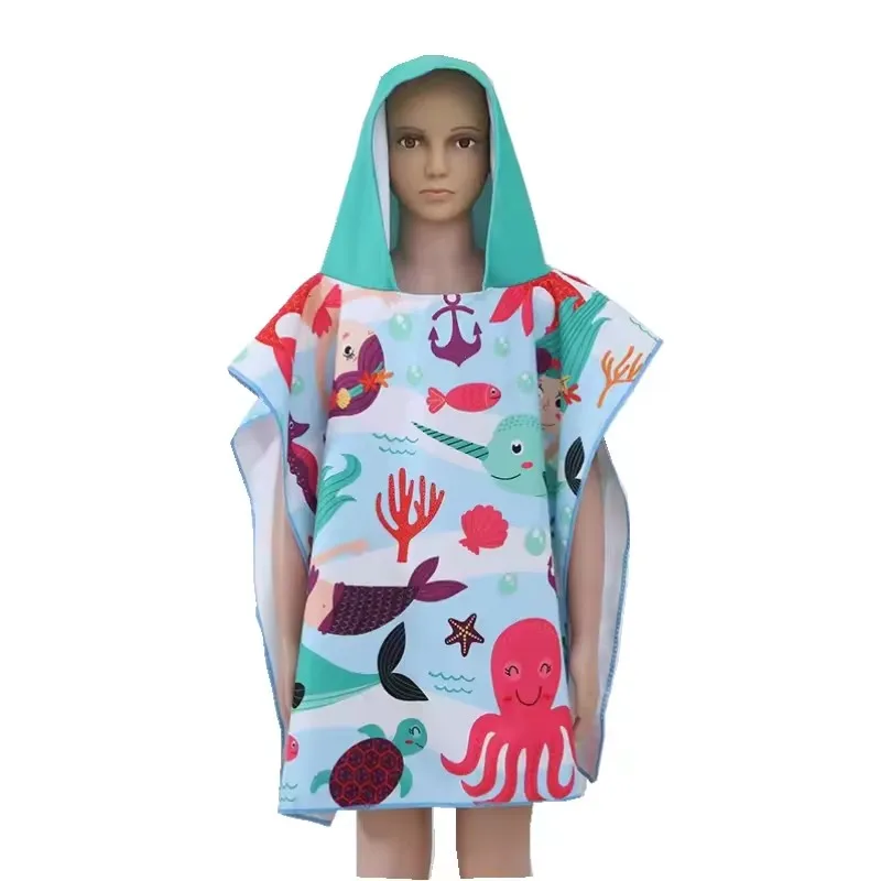 High Quality 60*120cm Printed Microfiber Kids Cartoon Beach Towel Children Printed Hooded Towel Cartoon Kids Ponchos Terry Towel
